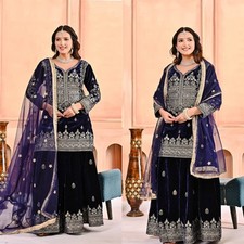 Attractive Designer Viscose Velvet Kurta Palazzo With Net Dupatta For Women