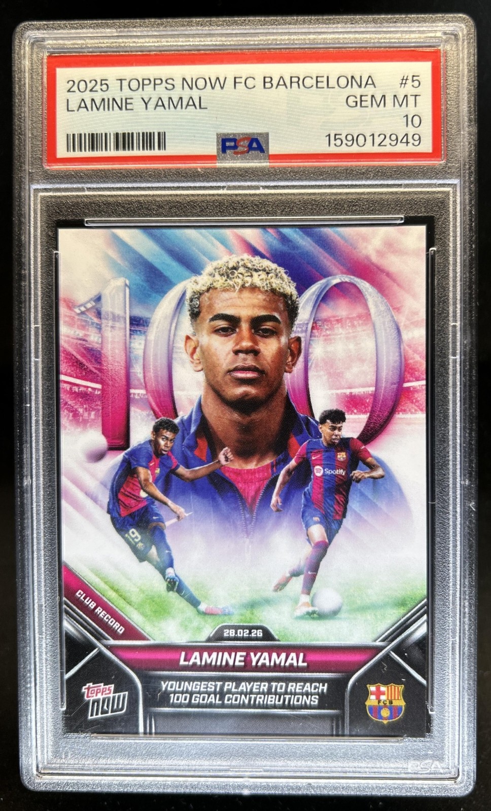 2025-26 Topps Now FC Barcelona Lamine Yamal 2025 #005 PSA 10 GEM MINT (49) view 1