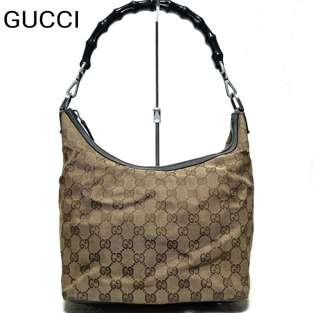 GUCCI Hobo bag GG tela pelle bambù beige nero vintage autentica dal Giappone