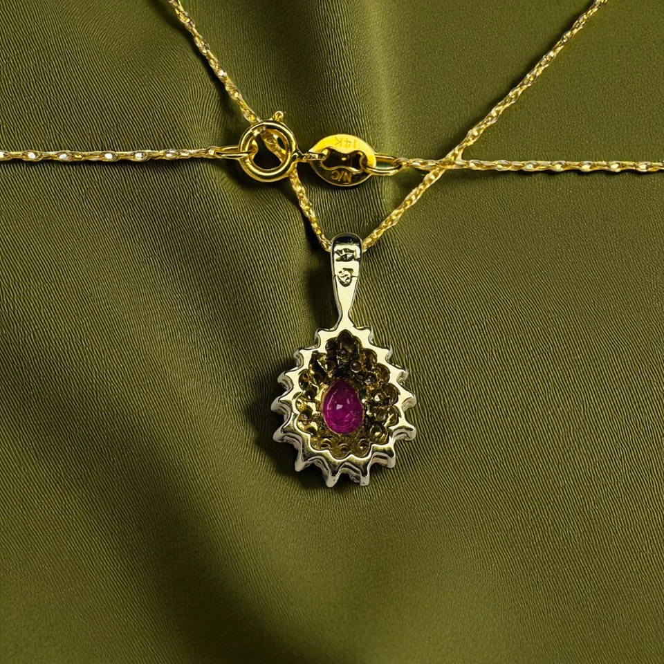 Collar de diamantes y rubíes birmanos naturales en oro de 14K -20" 2/3CT TW - halo diamantes Foto 4 de 4