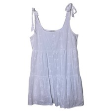 American Eagle White Embroidered Tiered Tie Shoulder Babydoll Mini Dress Large