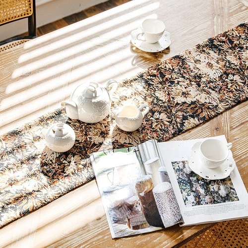 Retro Jacquard Tablecloth Flower Print Table Flag Cloth Kitchen Diningroom Decor - Picture 3 of 8