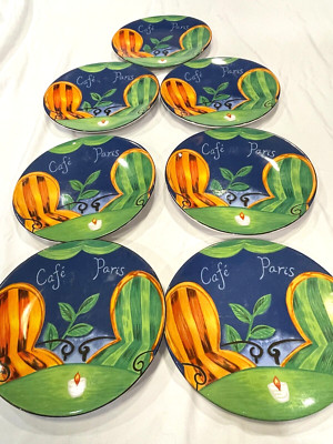 7 1994 VINTAGE SANGO CAFE PARIS SALAD OR DESSERT PLATES - FREE SHIP