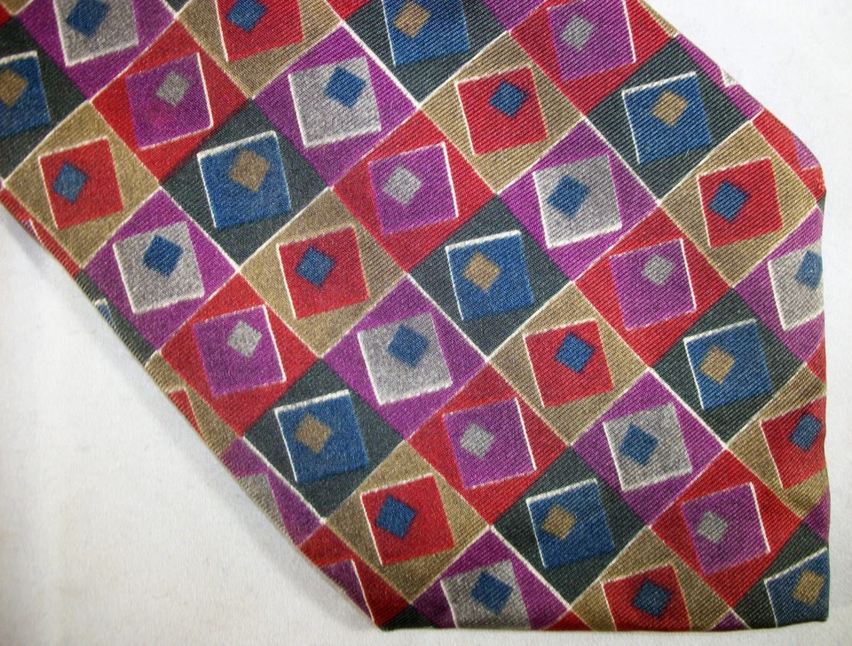 Corbata ALEXANDER JULIAN Púrpura Cuadrados Cuadrados Seda 58" Largo x 4" Ancho (F086) Foto 2 de 3