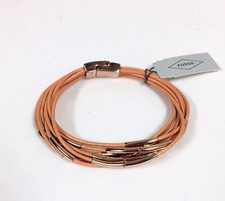 FOSSIL ROSE GOLD TONE PLAQUE,MULTI-STRAND BROWN LEATHER CORD BRACELET-JOA00296