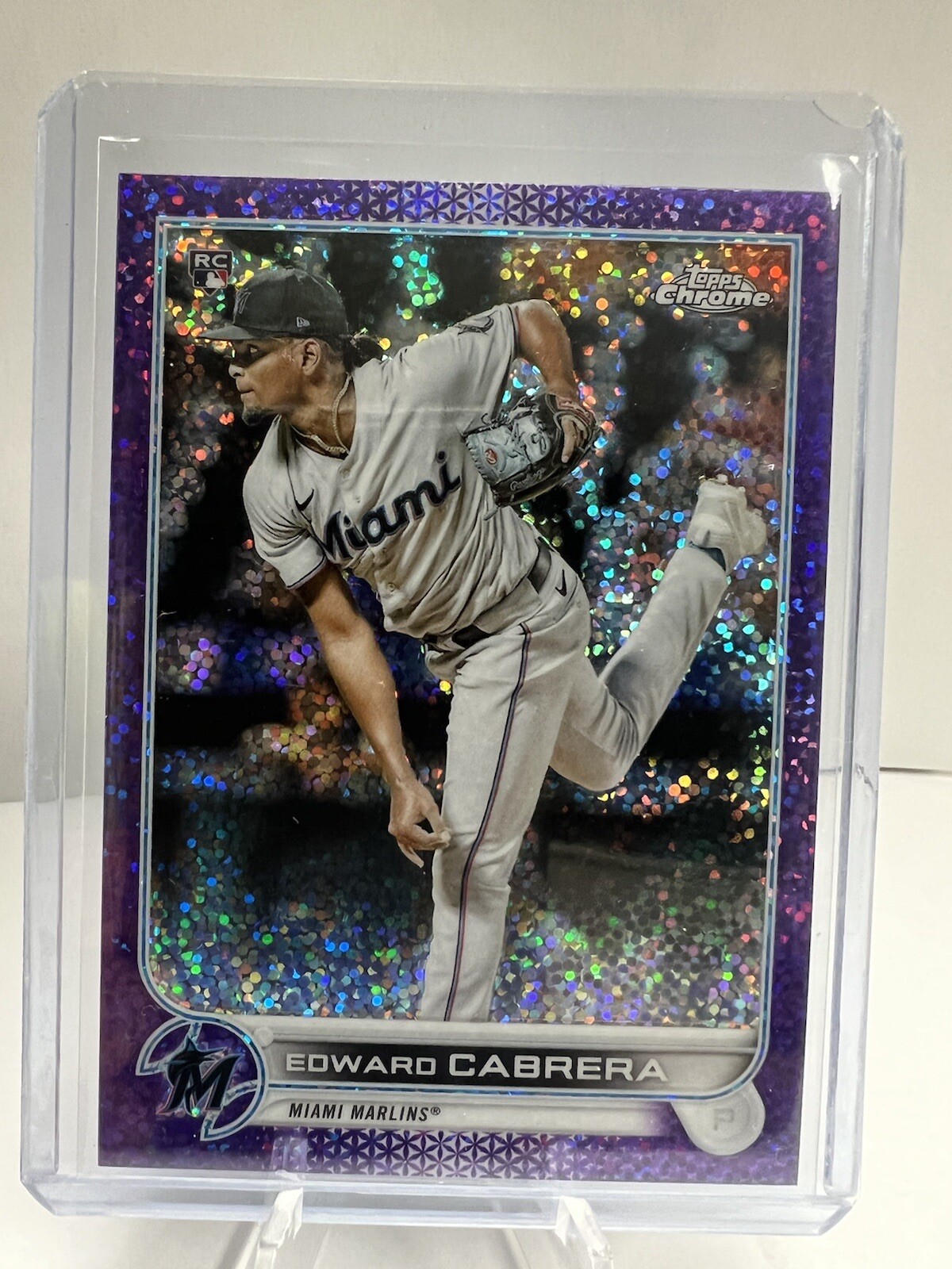 2022 Topps Chrome Edward Cabrera RC Marlins Purple Speckle Refractor /299 #64