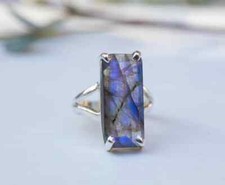 Solid 925 Sterling Silver Natural Labradorite Ring Gemstone Jewelry For Her K 33