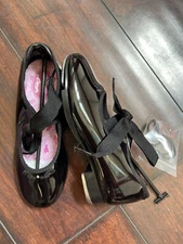 NIB Capezio #DP101C Disney Black Patent Ribbon Tie Child Dance Tap Shoes