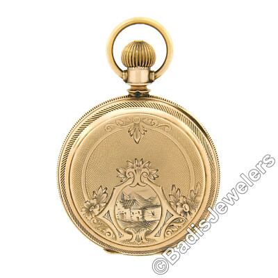 Antique Elgin Pocket Watch 11j 8s Grade 94 Etched Yellow Gold Tone