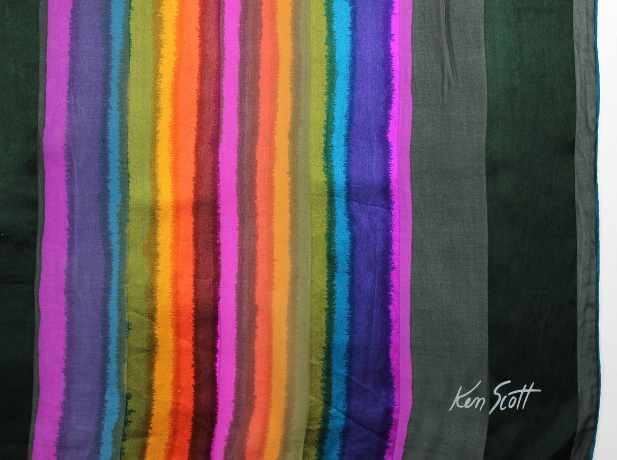Foulard Vintage En Soie Ken Scott - Motif Géométrique Multicolore, État Correct
