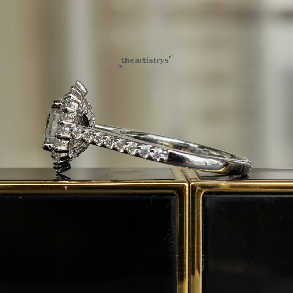 Moissanite Halo Engagement Ring 2.45 CT Asscher Cut Solid 14K White Gold - Image 2 of 4