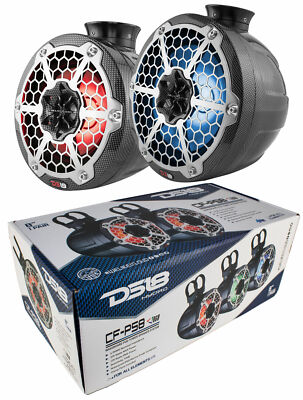 DS18 CF-PS8 Mini 8'' Marine Pod Speakers Carbon Fiber RGB LED Jet Ski UTV ATV (2)