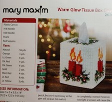 Mary Maxim Christmas Tissue Box Cover Warm Glow Candle Plastic Canvas Kit READ