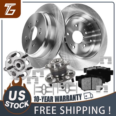6x AWD Rear Brake Rotors Pads Wheel Bearing Hub Kit for Honda CR-V 2012 - 2016