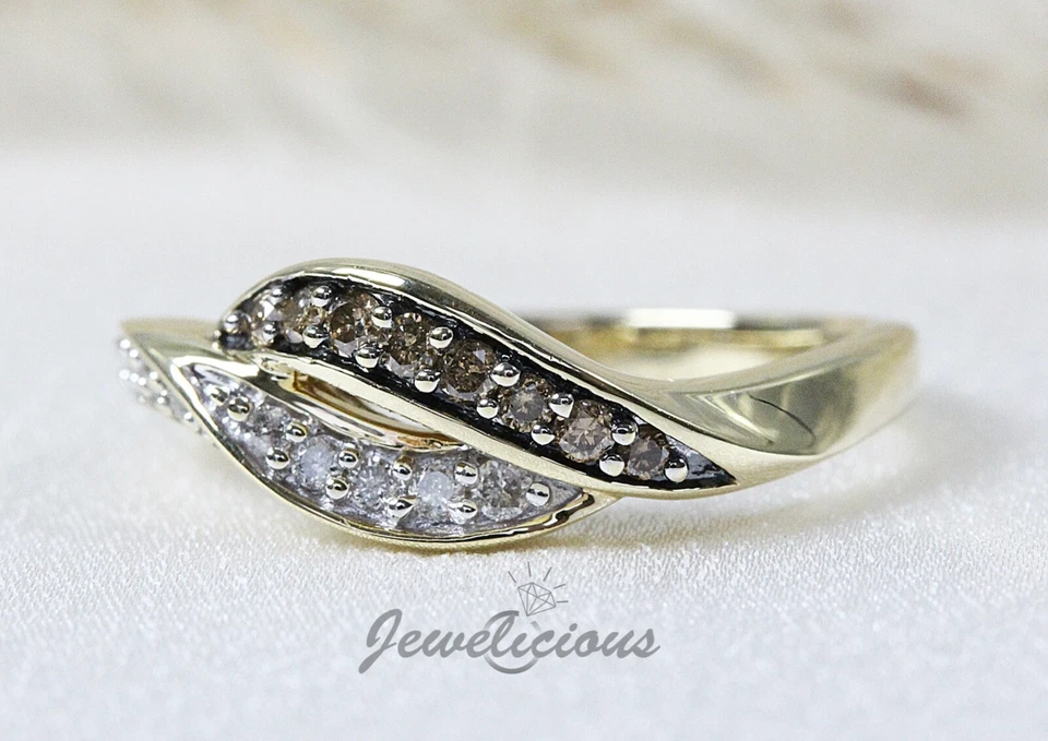 Кольцо из 10-каратного желтого золота с натуральными бриллиантами белый шоколад 2 ряда - Изображение 2 из 4