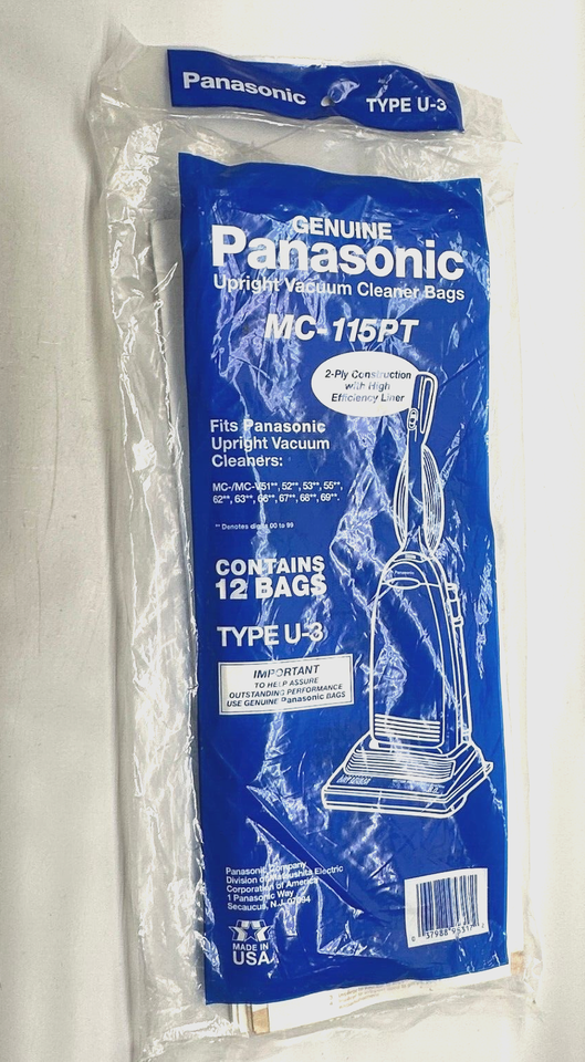 NEW Genuine Panasonic MC115PT TYPE U3 Upright Vacuum Cleaner Bags 12