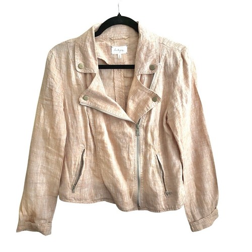 Loft Lou & Grey Women’s Jacket Small 100% Linen Moto Lightweight Blush Coral - Picture 2 of 9