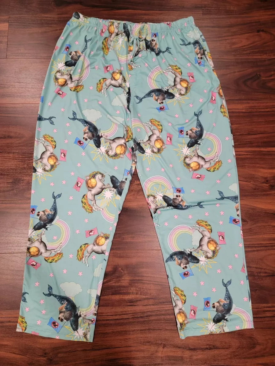 Briefly Stated 2XL Men's Pajama Pants Unicorn Dog Cat Pug Rainbow Stars  READ