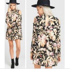 Show Me Your Mumu Cold Shoulder Long Sleeve Mini Dress Floral Size XS Mock Neck