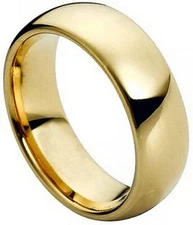 7mm Tungsten Carbide High Polish Gold Plated Classic Dome Wedding Band Ring