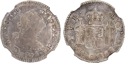 1778 PTS PR Bolivia 1/2 Real, NGC XF 40