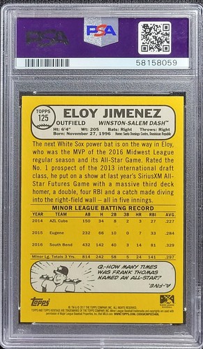 2017 Topps Heritage Minors #125 ELOY JIMENEZ Rookie RC Sox Cubs PSA 10 Gem Mint - Picture 2 of 4