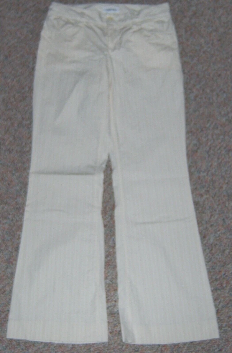 CALVIN KLEIN Cream Striped Wide Leg Flared Cotton Pants Inseam 30