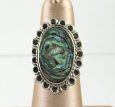Mexico .925 Sterling Silver Abalone Ring Vintage Signed Rainbow Shell sz 5.5