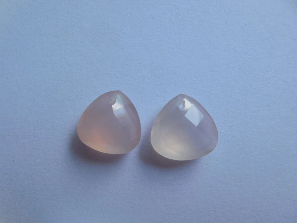 2 Pcs Front To Back Drilled Heart Shape Pink Chalcedony Faceted Beads 14x14MM - Image 3 of 4