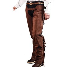 Men Western Cowboy Chap Fringes Suede Leather Pant Riding Chaps