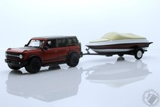 2021 Ford Bronco Wildtrak w/ Boat Trailer, 1/64 Diecast Model Red
