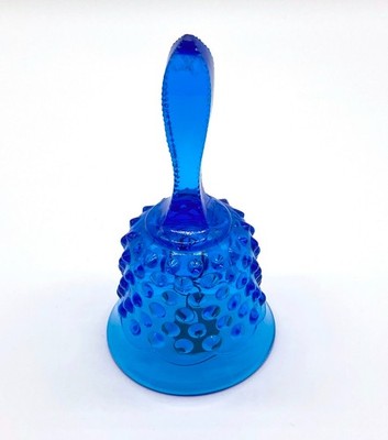 Vintage Blue Hobnail Glass Table Bell w/ Token Clapper | 6  Beaded Pattern