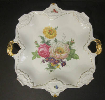 AK Kaiser Porzellan Gloria Prunkschale/Prunkteller mit Handhaben, 31,2 x 30,5 cm