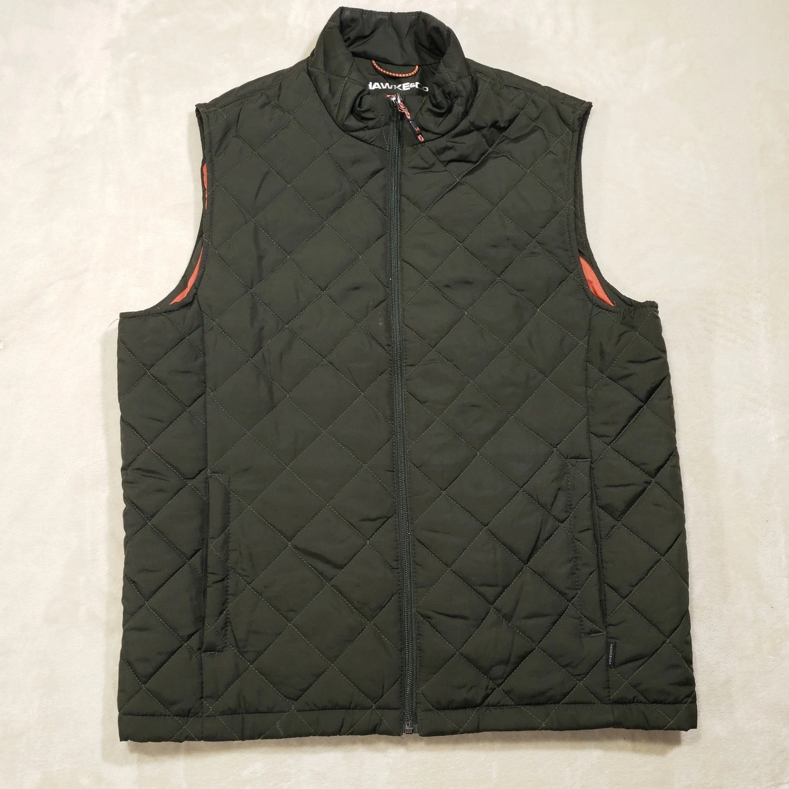 Hawke & Co Vest Mens Size Medium Olive Green Quilted Full Zip Puffer Lightweight