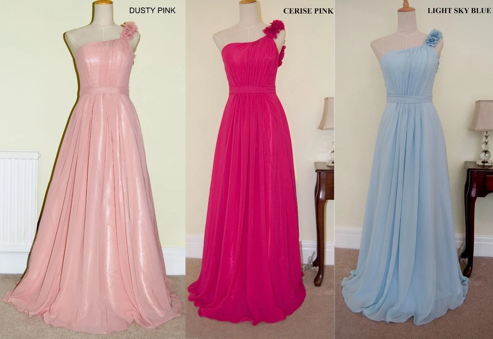 Einschulteriges Chiffon Abend Abschlussball Brautjungfer Hochzeitskleid in volle - Bild 4 von 4