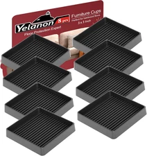 Yelanon Non Slip Furniture Pads for Hardwood Floors -8 8pcs 3 Square, Black