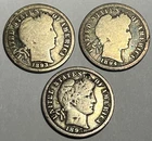 1893 S & 1894 P & 1897 S 10c Barber Dime Silver 3 Coins
