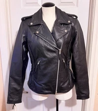Xpert Thinsulate Women’s Leather Jacket Size M Moto Jacket Black Cinched Waist