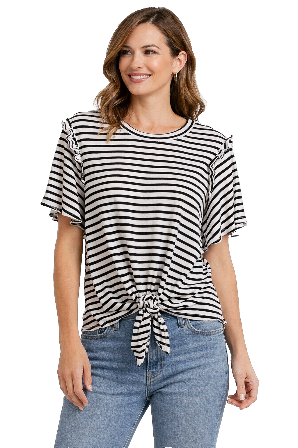 Lili White Striped Tie Front Top Women’s XL Fits Like L Short Sleeve