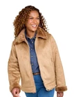 Ladies Bonded Zip Front Faux Shearling Jacket Sueded Finish Supersoft Lined