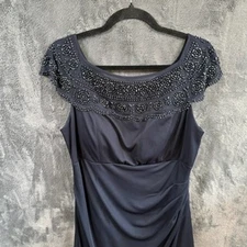 MSK Navy Blue Beaded Neckline Sleeveless Formal Gown Evening Dress