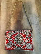 Red Vintage Style Hand Beaded Evening Bag / Clutch Purse