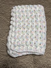 Crochet Baby Blanket Pastel Colors Handmade Knit Throw Afghan Kids 28x41  