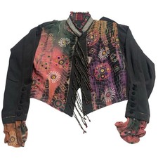 OOAK Jacket Upcycled Handmade Art-to-Wear Beaded Buttons Womens Size Large Black