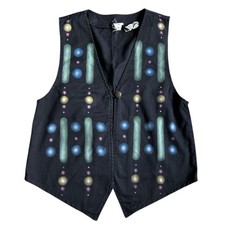 Vintage 90s Sunbelt Black Hand Painted Vest Made In Mexico Size Medium Wear Art