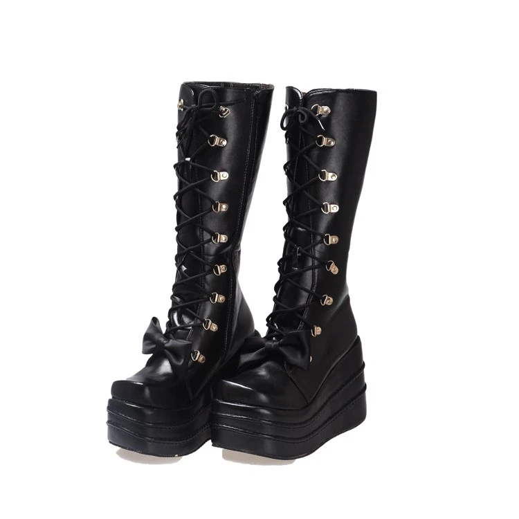 DATE A LIVE Tokisaki Kurumi Black Leather Shoelaces High-heeled Boots Cos Shoes - Image 4 of 4