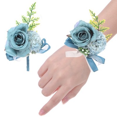 1-Sets Wrist Corsage and Boutonnieres Set Flower Wrist Corsage Set[Dark Blue]