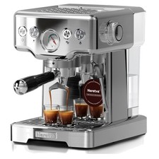 Edelstahl Espressomaschine 15 Bar, mit Milchaufschäumer, Manometer, 1,8L