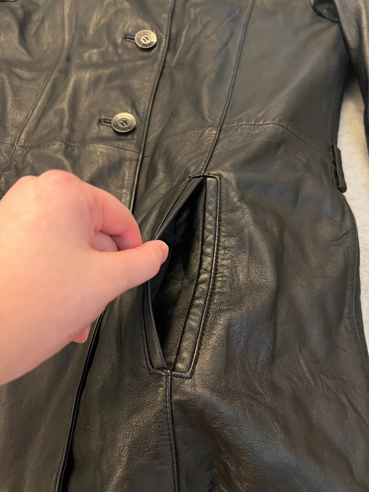 Chaqueta de Cuero Wilson’s Para Mujer Mediana Negra Aislante Botón Frontal Abrigo Elegante Foto 2 de 4