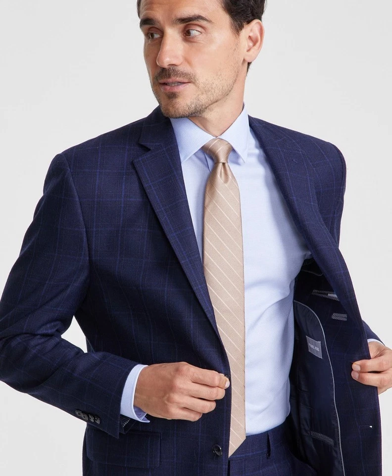 $450 BRAND NEW MICHAEL KORS Mens 50L Blue Check Wool 2 Piece Suit W/ Pants 44x30 - Image 3 of 4